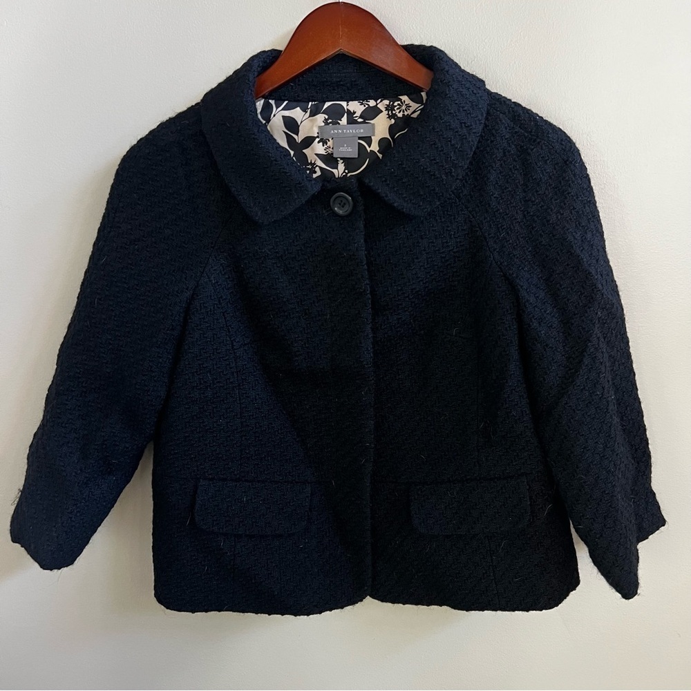 Ann Taylor Textured Black Button Down Jacket Blazer